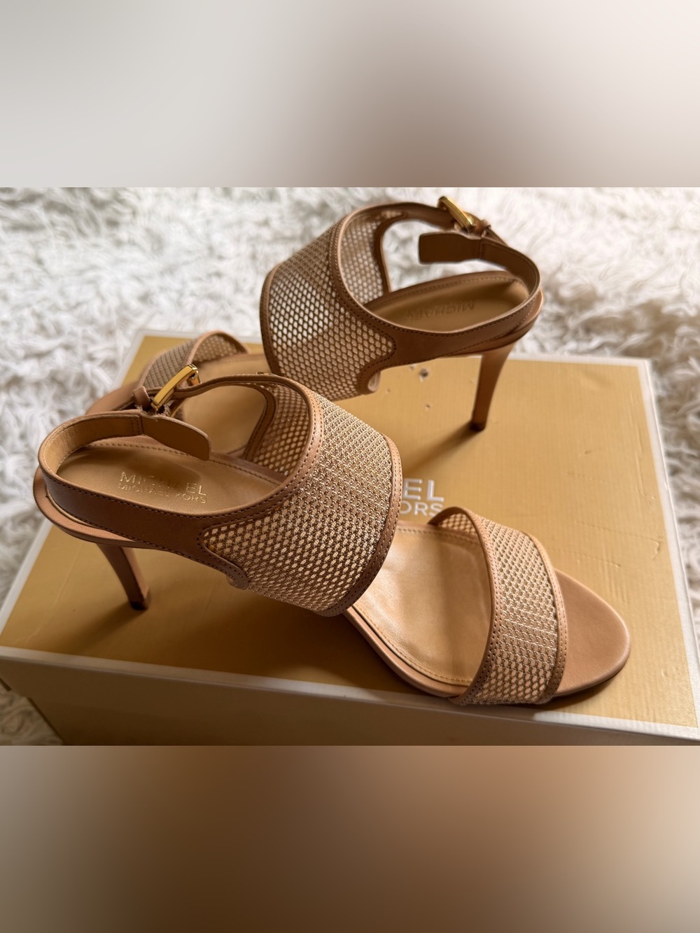 Michael Kors Leilah Tan Mesh Slingback Heels